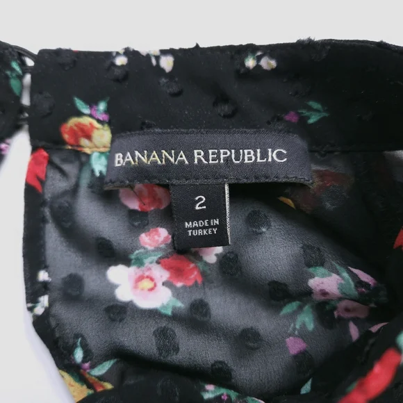 Banana Republic ClipDot Black Floral Chiffon Mock Neck Midi Dress Women's 2 - Picture 2 of 13